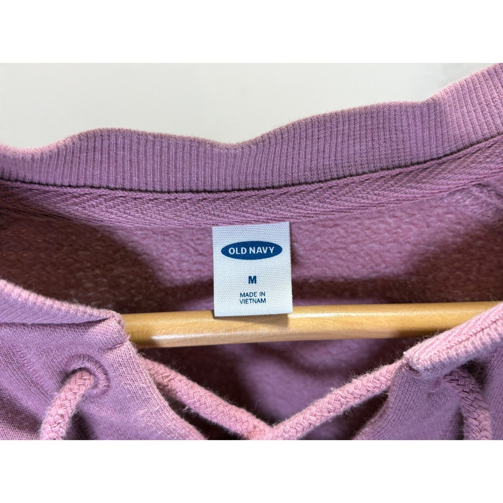 Old Navy Womens Medium Dusty Rose Lace Up Pullover Sweatshirt Mauve Fleece M - Picture 3 of 6